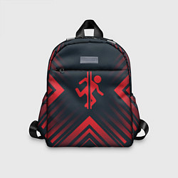 Детский рюкзак Красный символ Portal на темном фоне со стрелками, цвет: 3D-принт