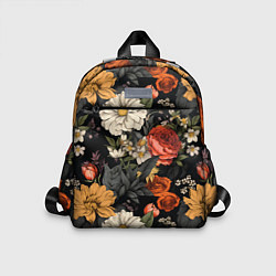 Детский рюкзак Цветочный паттерн на черном, цвет: 3D-принт