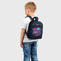 Детский рюкзак Пальмы и гоночная машина в пурпурном свечении, цвет: 3D-принт — фото 2