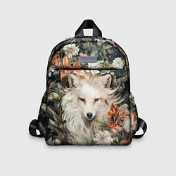 Детский рюкзак Белая лисица в кустах цветов, цвет: 3D-принт