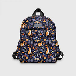 Детский рюкзак Оранжевые зайчики в траве на синем фоне
