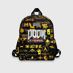 Детский рюкзак Doom золотые логотипы игр, цвет: 3D-принт