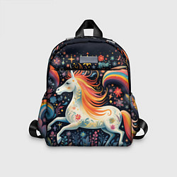Детский рюкзак Радужная лошадка в стиле фолк-арт, цвет: 3D-принт