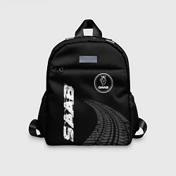 Детский рюкзак Saab speed на темном фоне со следами шин: надпись,