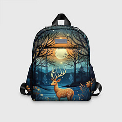 Детский рюкзак Олень в ночном лесу фолк-арт, цвет: 3D-принт