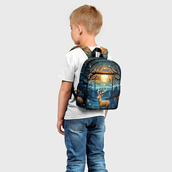 Детский рюкзак Олень в ночном лесу фолк-арт, цвет: 3D-принт — фото 2