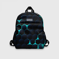 Детский рюкзак Бирюзовый сквозь чёрные соты, цвет: 3D-принт