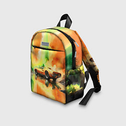Детский рюкзак Машина на оранжево зеленом фоне акварель, цвет: 3D-принт — фото 2