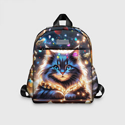 Детский рюкзак Кот с гирляндой среди новогодних украшений, цвет: 3D-принт