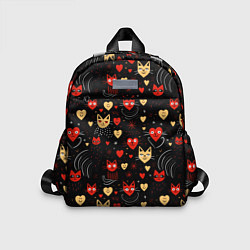 Детский рюкзак Паттерн с сердечками и котами валентинка, цвет: 3D-принт