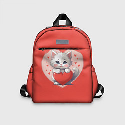Детский рюкзак Мультяшный котенок держит красное сердечко, цвет: 3D-принт