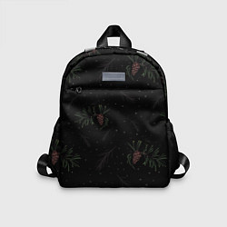 Детский рюкзак Ветка елки с шишками на черном фоне, цвет: 3D-принт