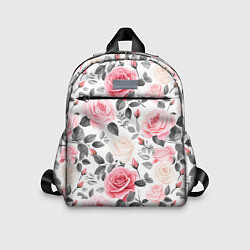 Детский рюкзак Розовые розы и серые листочки - паттерн, цвет: 3D-принт