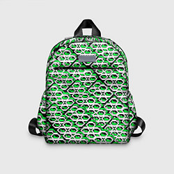 Детский рюкзак Зелёно-белый узор на чёрном фоне, цвет: 3D-принт