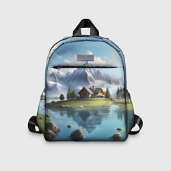 Детский рюкзак Чудесный день на берегу озера в горах, цвет: 3D-принт