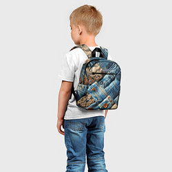 Детский рюкзак Джинсовый пэчворк с пуговицами - мода, цвет: 3D-принт — фото 2