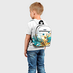 Детский рюкзак Бирюзово голубая абстракция, брызги краски на бело, цвет: 3D-принт — фото 2