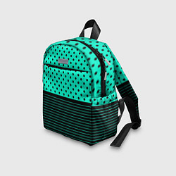 Детский рюкзак Мятный зелёный в чёрный горошек и полоски, цвет: 3D-принт — фото 2