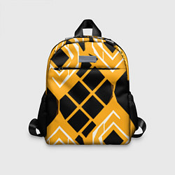 Детский рюкзак Чёрные квадраты и белые полосы на оранжевом фоне, цвет: 3D-принт