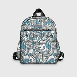 Детский рюкзак Дудлинг серо-голубой, цвет: 3D-принт