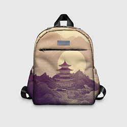 Детский рюкзак Ретро иллюстрация Японского храма, цвет: 3D-принт