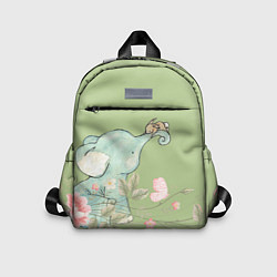 Детский рюкзак Слоненок с зайчиком в цветах на зеленом