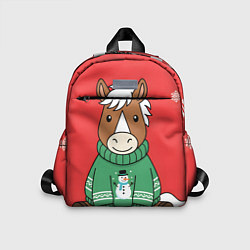 Детский рюкзак Новогодняя лошадка в зеленом свитере