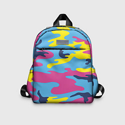 Детский рюкзак Камуфляж: голубой/розовый/желтый, цвет: 3D-принт