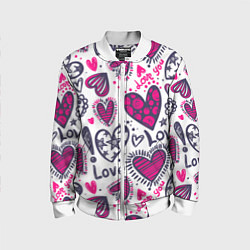 Бомбер детский Love - pink hearts, цвет: 3D-белый