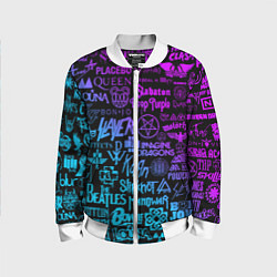 Бомбер детский ЛОГОТИПЫ РОК ГРУПП, цвет: 3D-белый