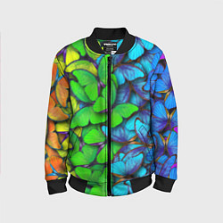 Бомбер детский Радужные бабочки, цвет: 3D-черный