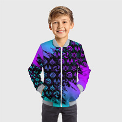 Бомбер детский GENSHIN NEON PATTERN SYMBOL НЕОН ЭМБЛЕМЫ, цвет: 3D-серый — фото 2