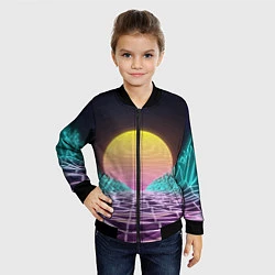 Бомбер детский Vaporwave Закат солнца в горах Neon, цвет: 3D-черный — фото 2