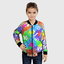 Бомбер детский Яркий геометрический принт на белом фоне, цвет: 3D-черный — фото 2