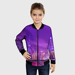 Бомбер детский Неоновый мегаполис - Фиолетовый, цвет: 3D-черный — фото 2
