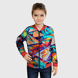 Бомбер детский Яркий неоновый абстрактный узор, цвет: 3D-красный — фото 2