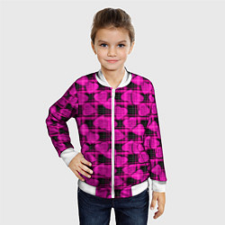 Бомбер детский Black and pink hearts pattern on checkered, цвет: 3D-белый — фото 2