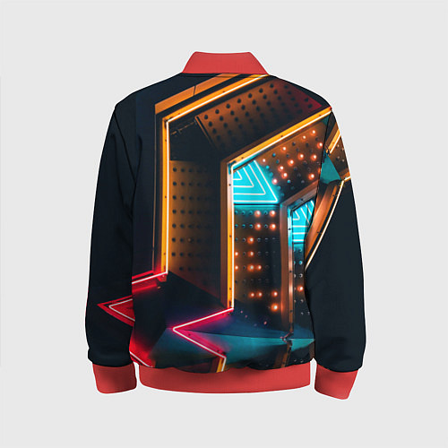 Детский бомбер Неоновые огни на геометрических поверхностях / 3D-Красный – фото 2