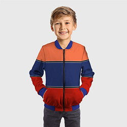 Бомбер детский Combined pattern striped orange red blue, цвет: 3D-синий — фото 2