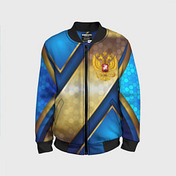 Бомбер детский Золотой герб России на синем объемном фоне, цвет: 3D-черный