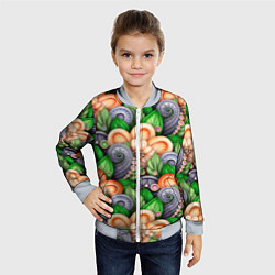 Бомбер детский Объемные лепестки цветов и листья, цвет: 3D-серый — фото 2