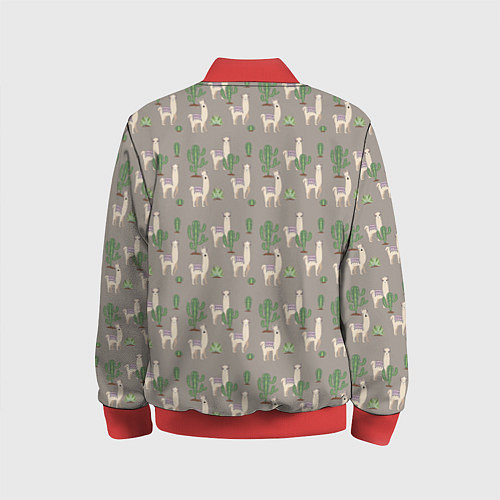 Детский бомбер Три забавных ламы среди кактусов / 3D-Красный – фото 2