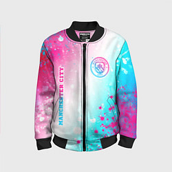 Детский бомбер Manchester City neon gradient style: надпись, симв