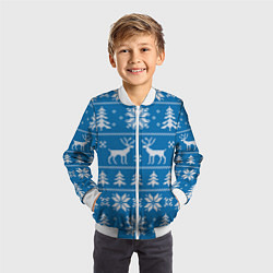 Бомбер детский Рождественский синий свитер с оленями, цвет: 3D-белый — фото 2