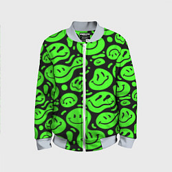 Бомбер детский Психоделические смайлы - салатовый неон, цвет: 3D-серый