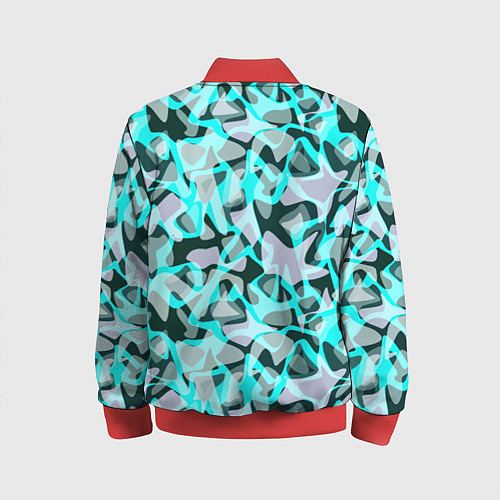 Детский бомбер Пятнистый абстрактный узор серый с бирюзовыми лини / 3D-Красный – фото 2