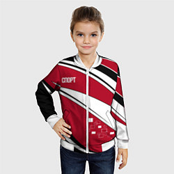 Бомбер детский Красно черная абстракция на белом спорт, цвет: 3D-белый — фото 2