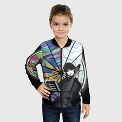 Бомбер детский Уэнсдэй играет на виолончели на фоне окна, цвет: 3D-черный — фото 2