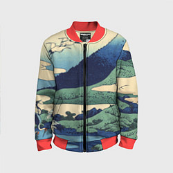 Бомбер детский Журавли - японский художник Хокусай Фудзи, цвет: 3D-красный