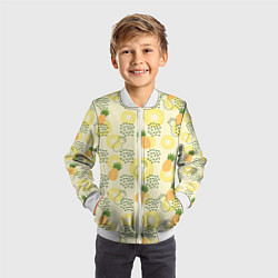Бомбер детский Узор из ананасов на желтом фоне, цвет: 3D-белый — фото 2